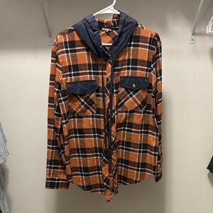 Hem & Thread Orange and Black Plaid Button Down Shirt